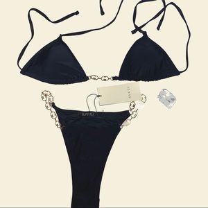 Black Bikini with gold chain on sides of bottom and front of top